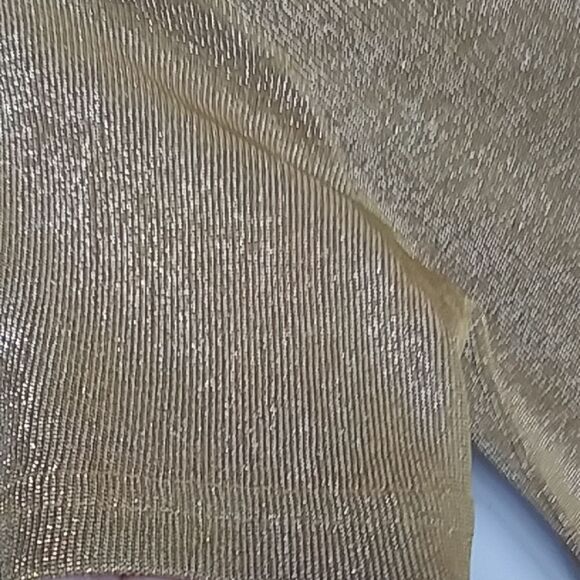 Michael Taylor Womens Vintage Metallic Gold Thread Knit Short Sleeve Shirt Small - Picture 7 of 7